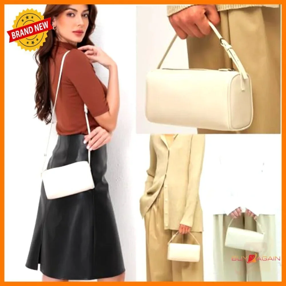 Genuine Leather Barrel Hobo Bag Adjustable Strap Crossbody Purse